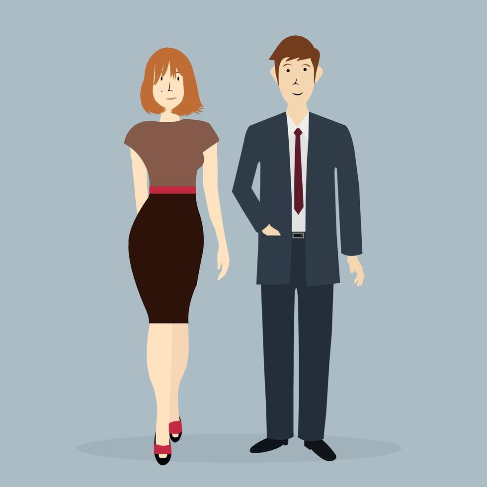 antes de conhecer o empresário e a mulher de negócios de beleza em pé pose sorridente no escritório usando terno de gravata e vestido de trabalho vetor