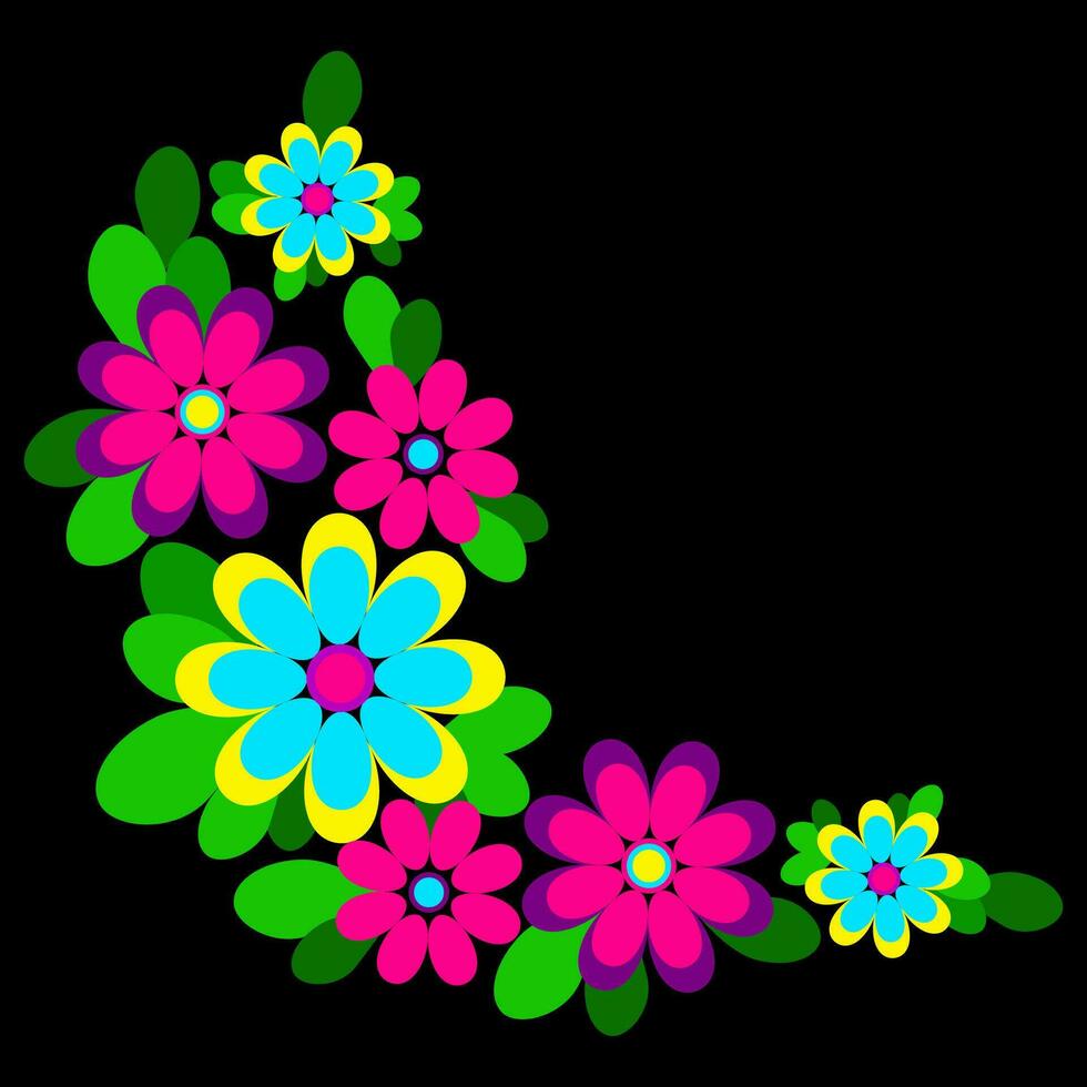 mexicano bordado do brilhante flores e folhas em uma Preto fundo vetor