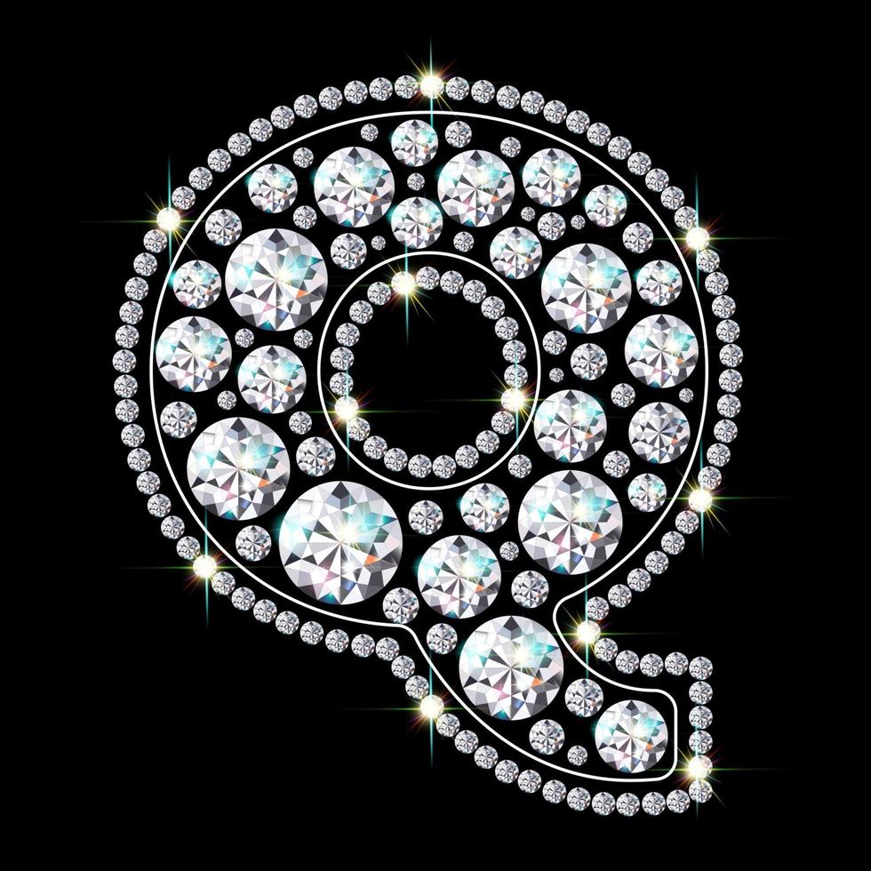 letra do alfabeto q feita de fonte de joias de diamantes brilhantes e brilhantes ilustração em vetor estilo realista 3d
