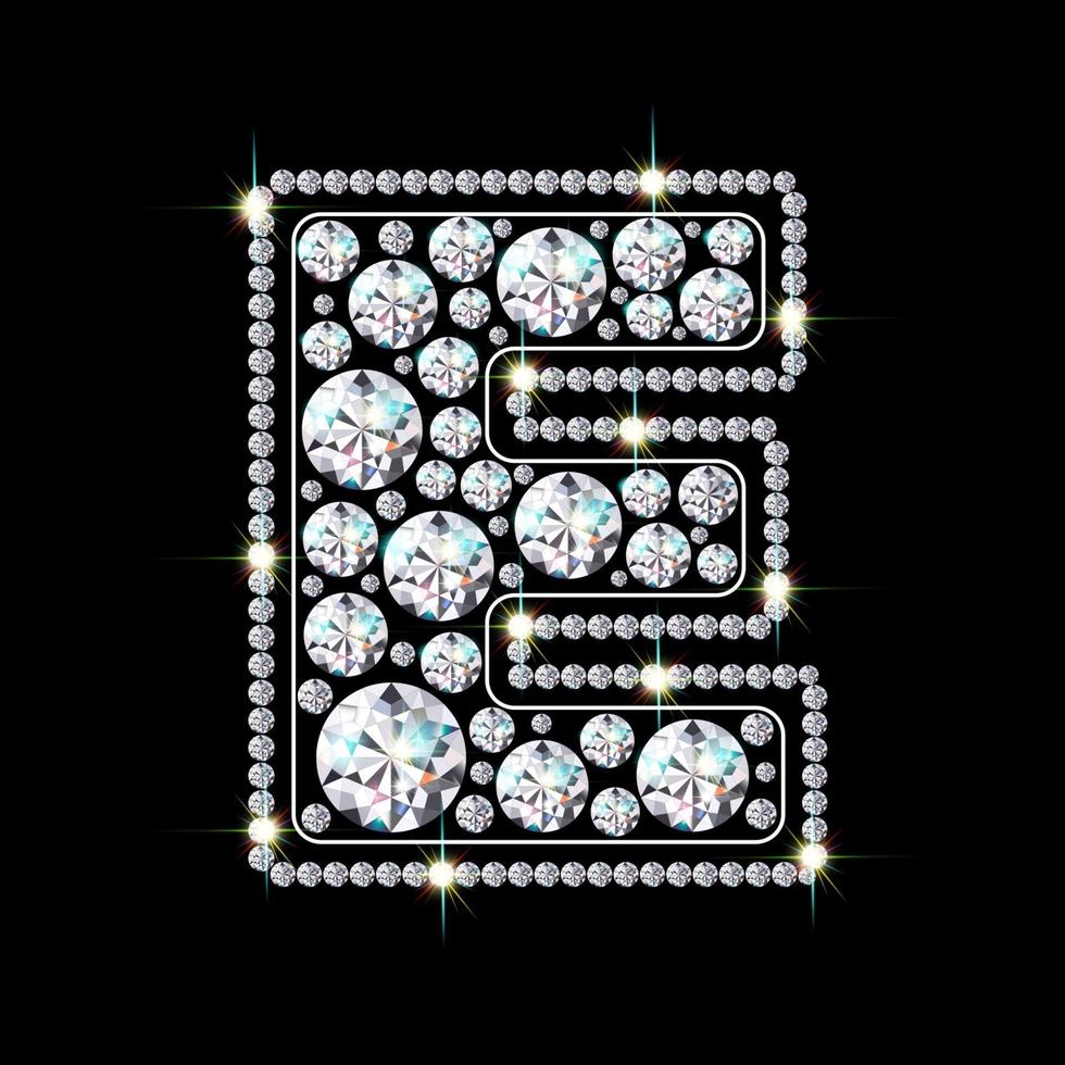 letra do alfabeto e feita de fonte de joias de diamantes brilhantes e brilhantes ilustração em vetor estilo realista 3d