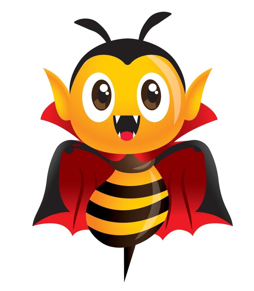 desenho animado fofa abelha com fantasia de drácula para o dia das bruxas vetor