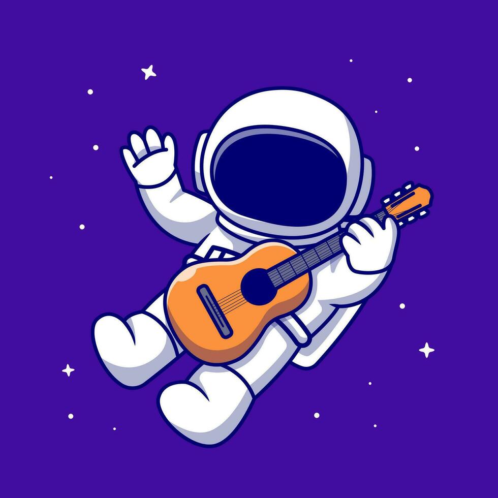 fofa astronauta jogando guitarra dentro espaço desenho animado vetor ícone ilustração. Ciência música ícone conceito isolado Prêmio vetor. plano desenho animado estilo