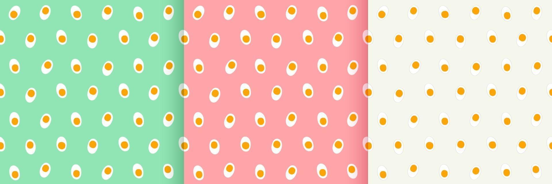 conjunto de papel de parede padrão sem emenda de ovos cozidos no fundo, design plano simples, ilustração vetorial vetor