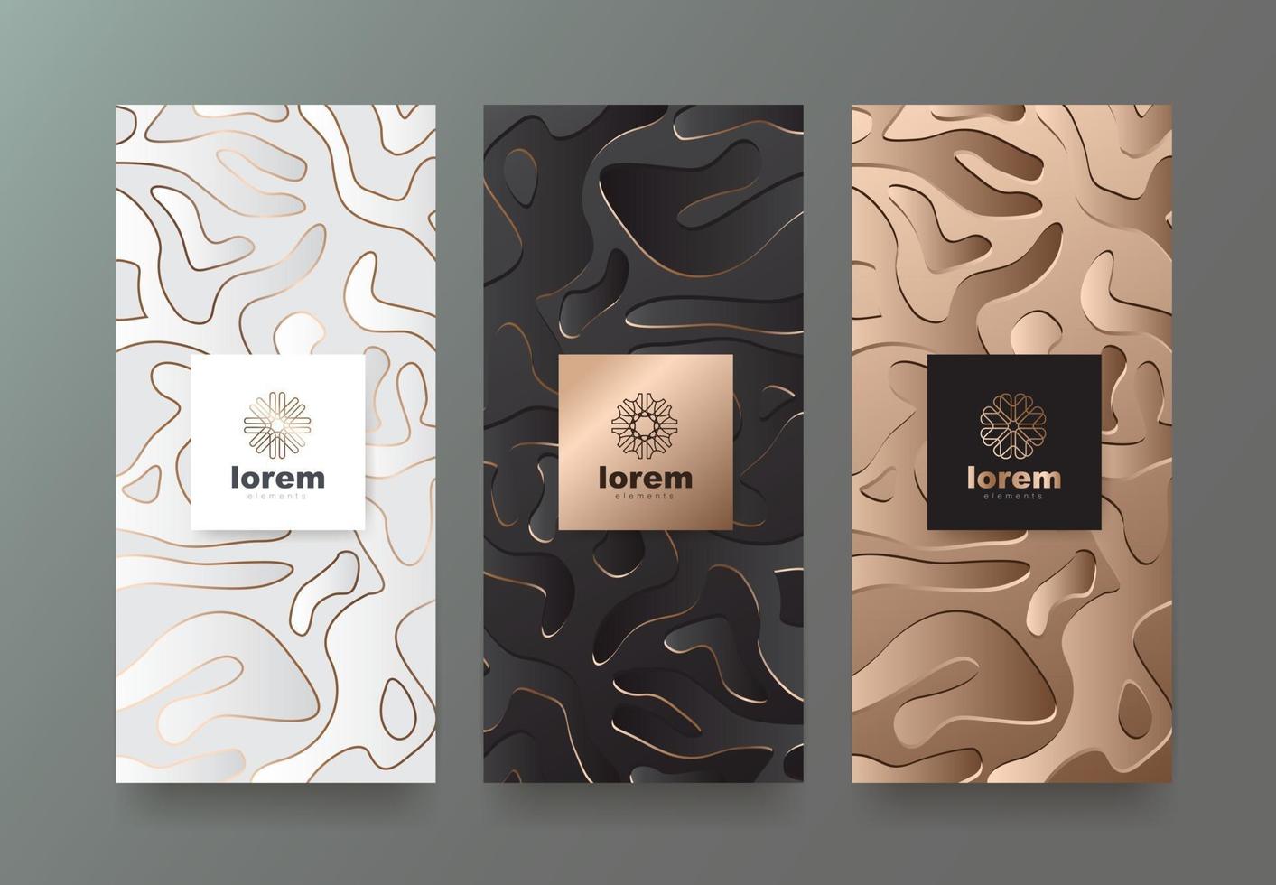 vetor definido modelos de embalagens com textura diferente para produtos de luxo. design de logotipo com estilo linear moderno.