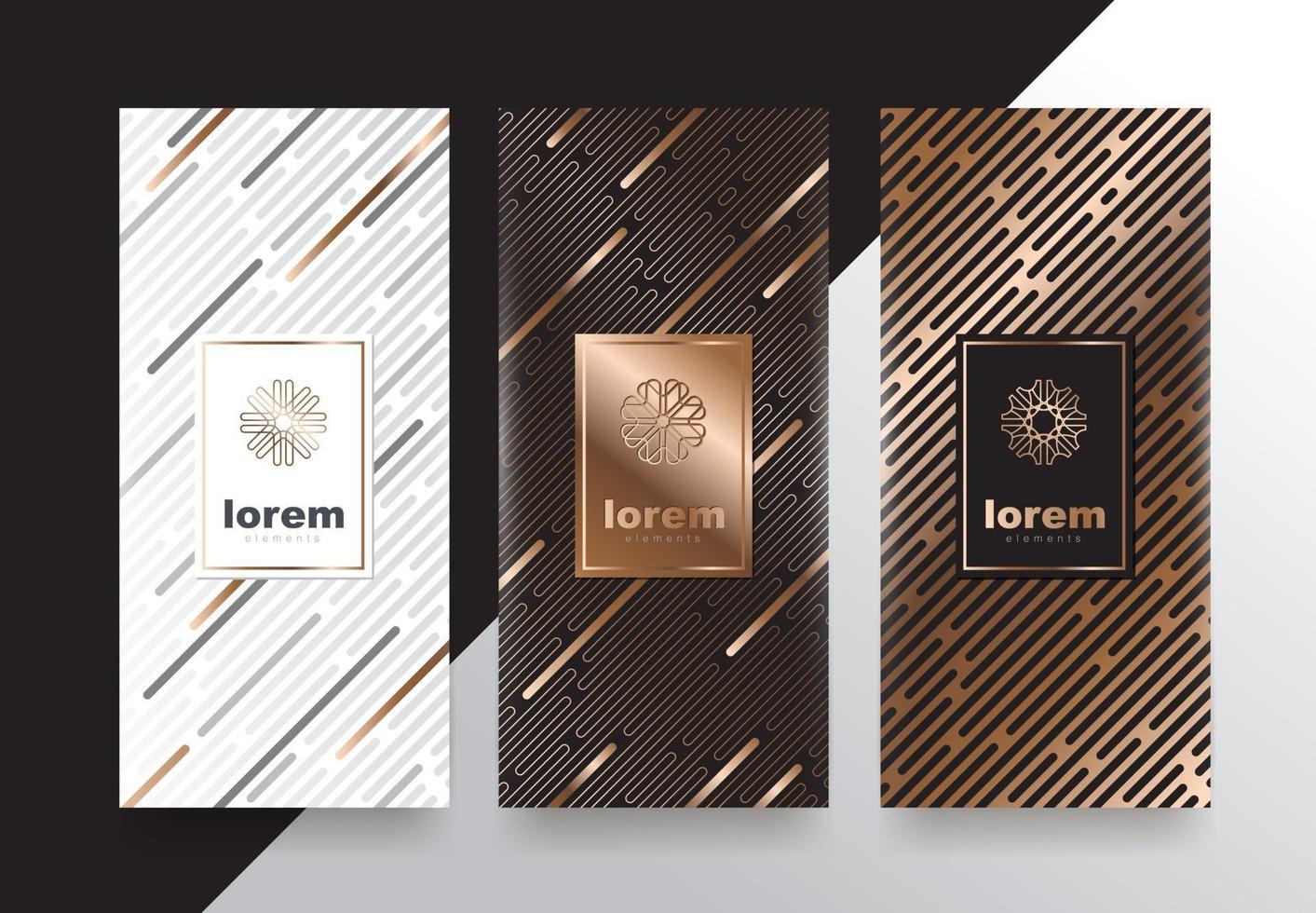 vetor definido modelos de embalagens com textura diferente para produtos de luxo. design de logotipo com estilo linear moderno.