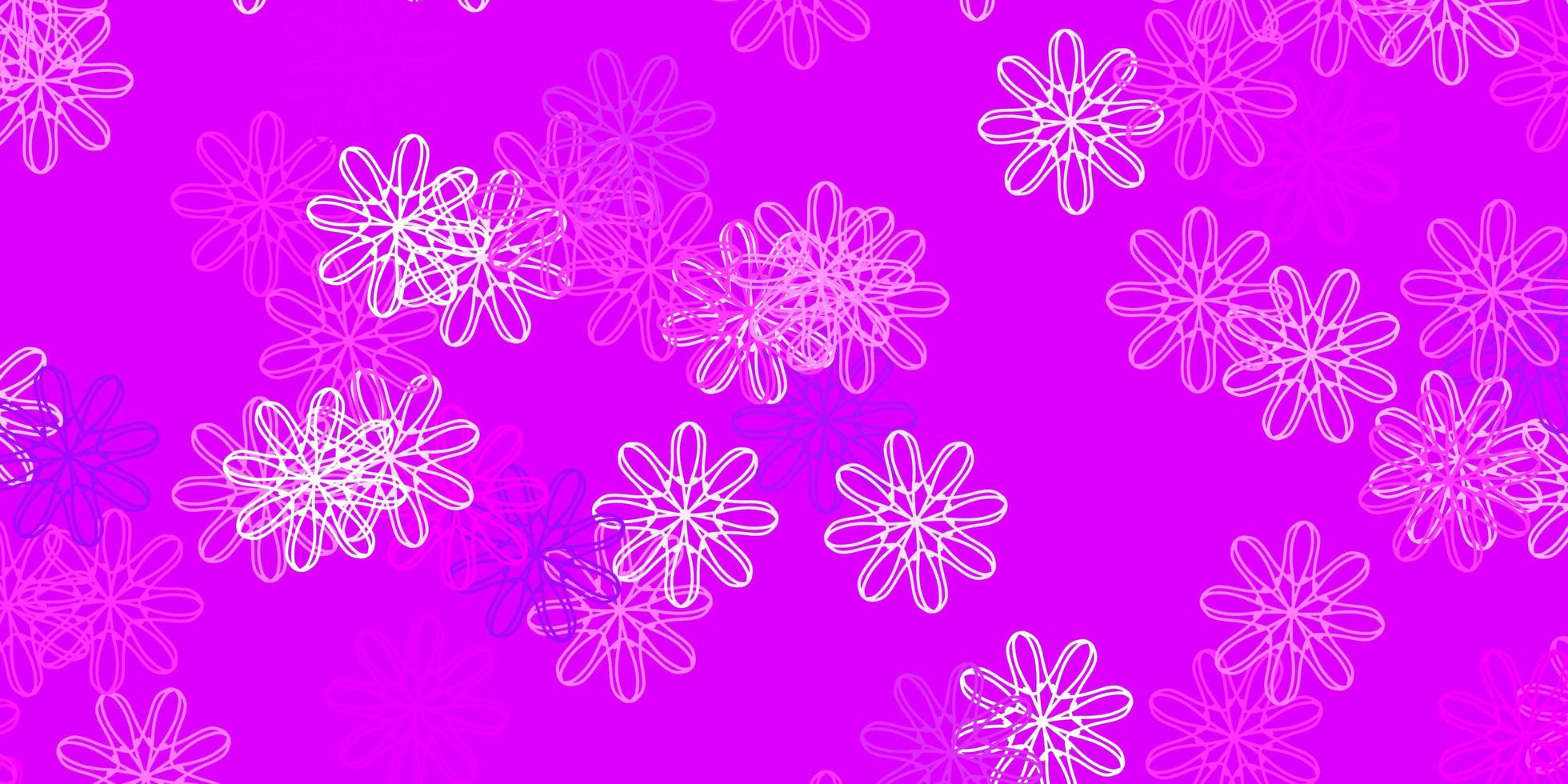 padrão de doodle de vetor rosa roxo claro com flores