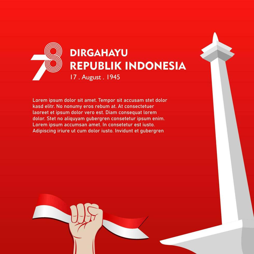 feliz independência dia república do Indonésia, 17 agosto. cumprimento cartão com vermelho e branco Projeto vetor