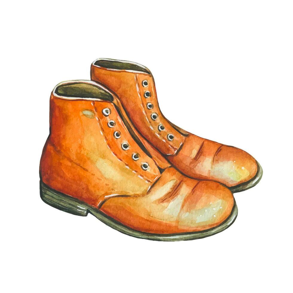 mão desenhado vintage laranja botas, aguarela vetor