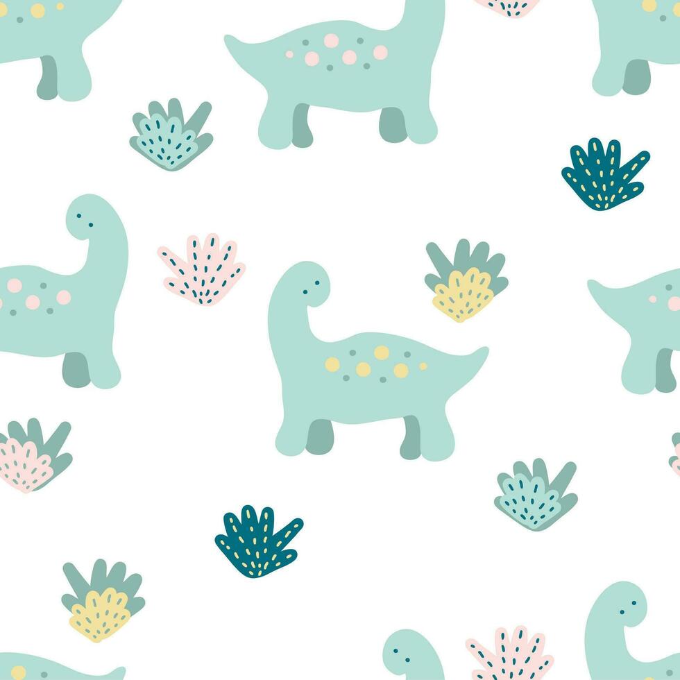 verão desatado padronizar com dinossauros e plantas. animalesco impressão para camiseta, têxtil e tecido. vetor