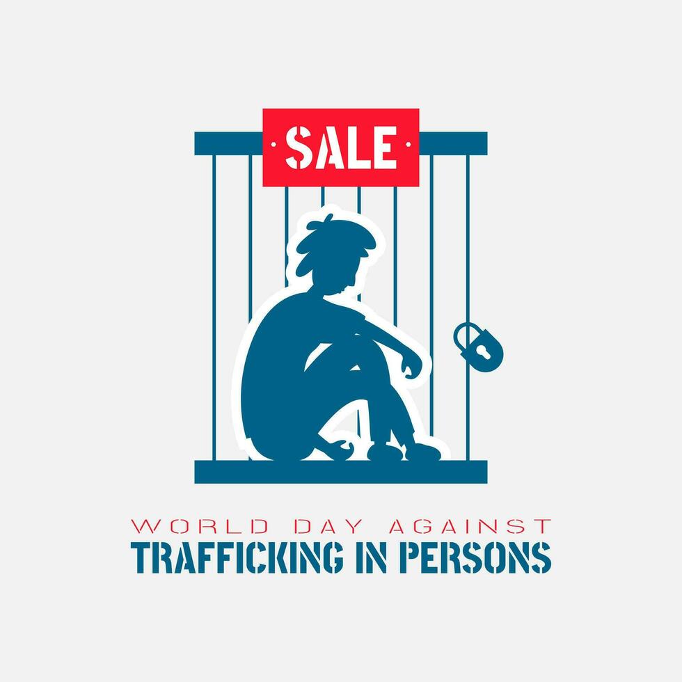 mundo dia contra tráfico dentro pessoas com uma homem dentro uma cela para venda vetor
