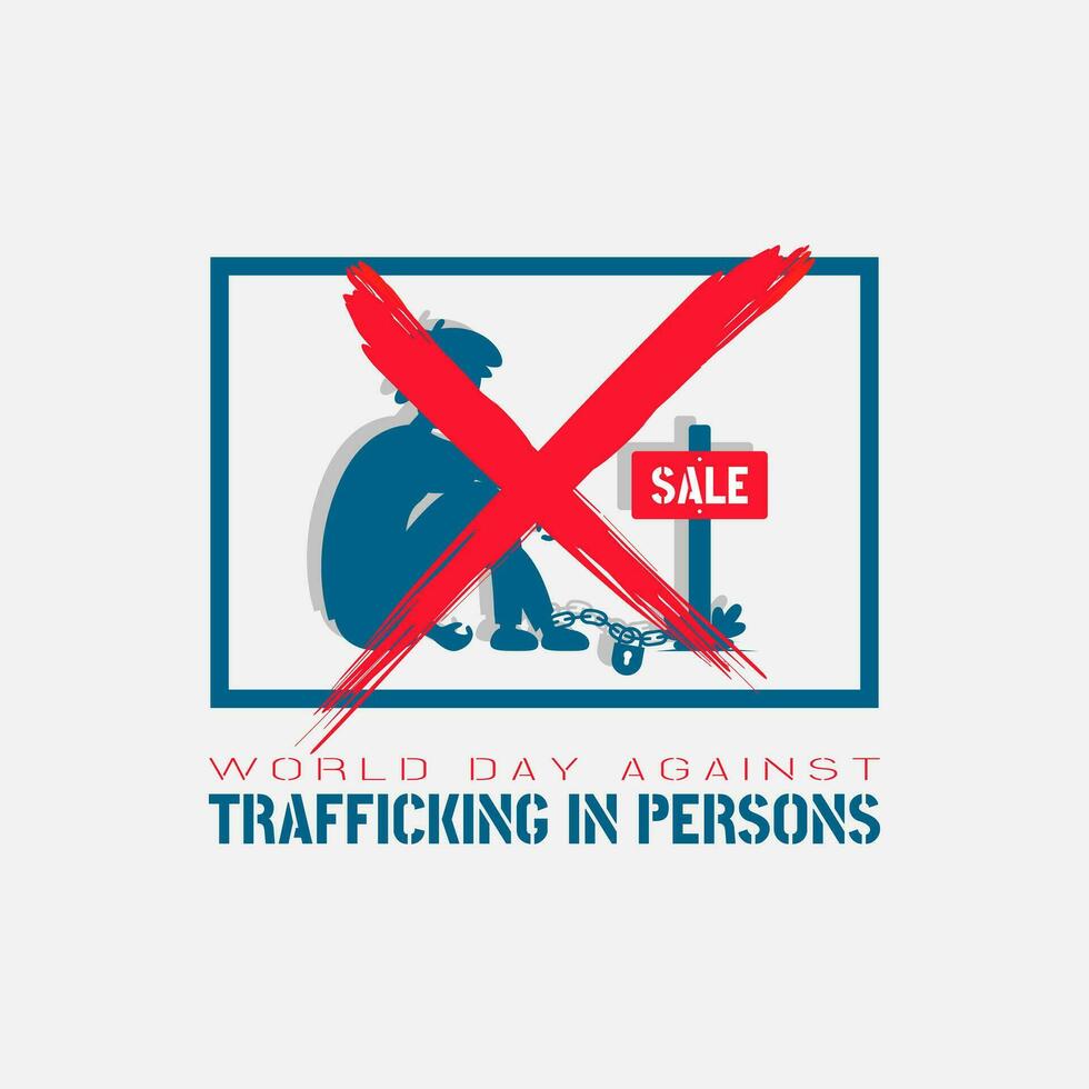 mundo dia contra humano tráfico com uma homem dentro correntes para venda vetor