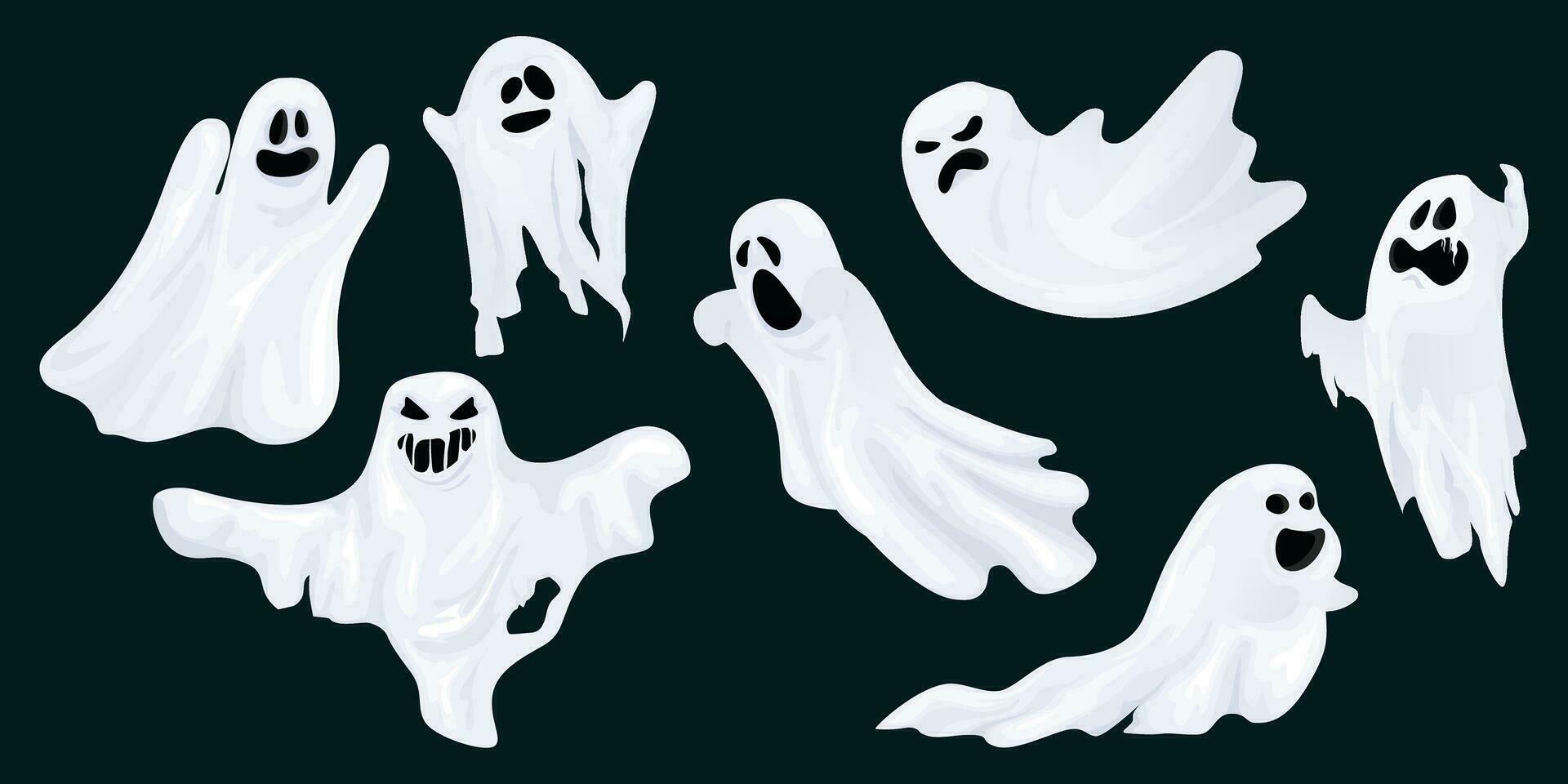 fantasma assusta Horror personagem definir. fofa engraçado vaia, fantasma folha dia das Bruxas personagem Projeto. isolado vetor ilustração.