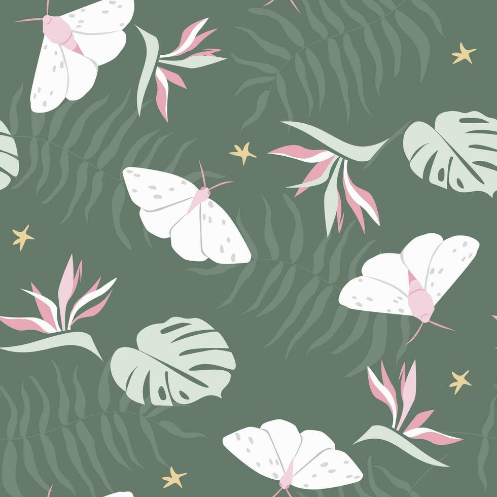 desatado padronizar com tropical folhas e borboletas. natural abstrato exótico imprimir. vetor gráficos.