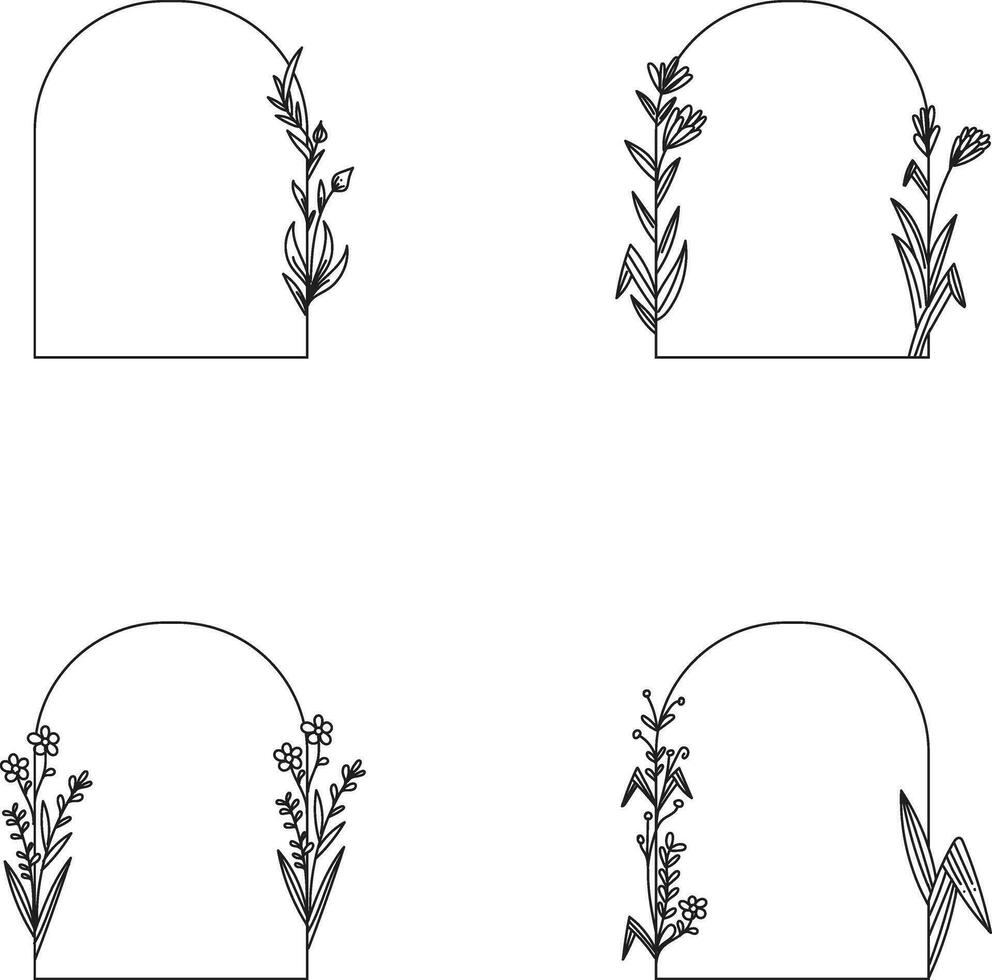 arco floral quadro. mão desenhado botânico vetor ilustração. flor guirlanda Preto e branco.