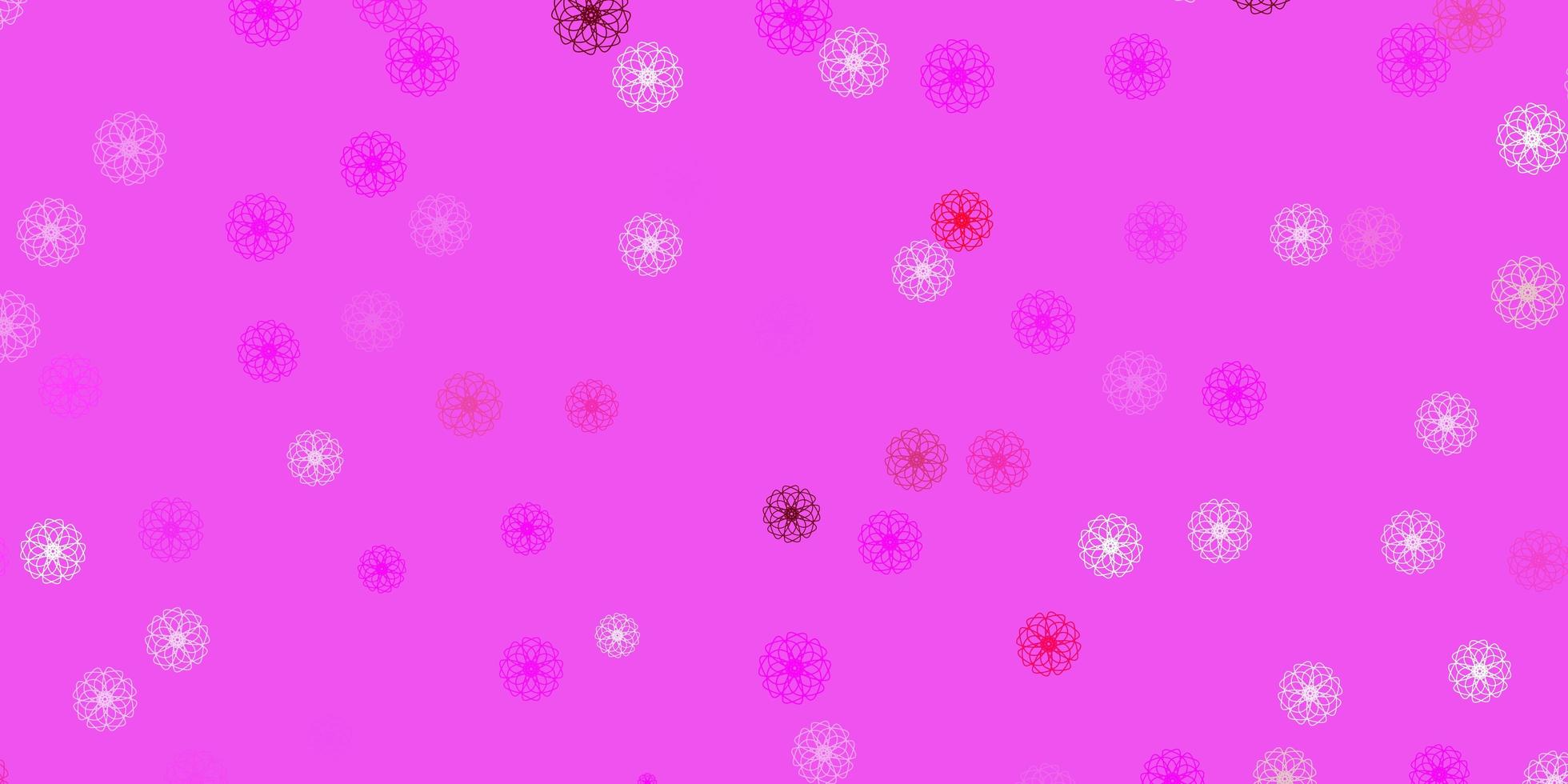 padrão de doodle de vetor rosa roxo claro com flores