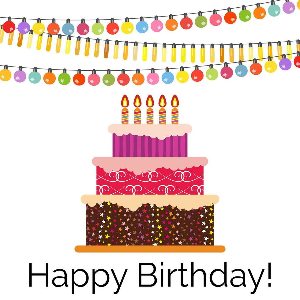cartão com bolo doce para festa de aniversário. ilustração vetorial vetor