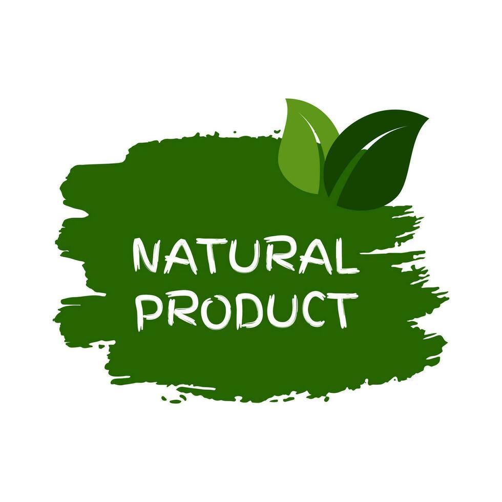 verde natural bio rótulo. a inscrição natural produtos em verde rótulo em mão desenhado manchas. vetor ilustração