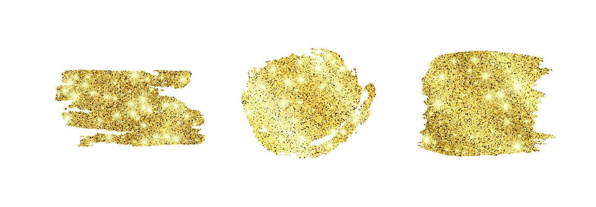 conjunto do três dourado cintilante manchas em uma branco fundo. fundo com ouro brilhos e brilhar efeito. esvaziar espaço para seu texto. vetor ilustração