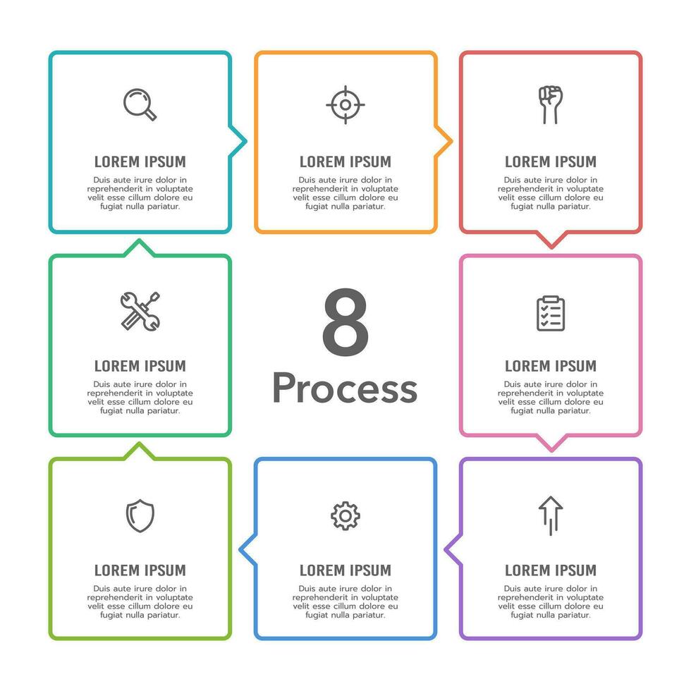 8 processo para sucesso. infográfico quadrado ciclo 8 passos. o negócio apresentação. vetor ilustração.