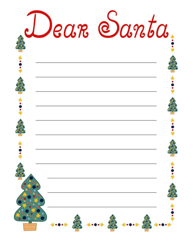 carta para santa claus modelo vetor ilustração, Natal desejo Lista em branco planilha com linhas para crianças para preencher dentro