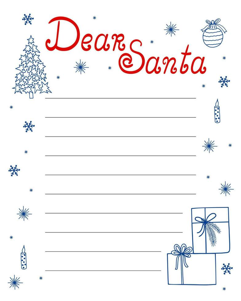 carta para santa claus modelo vetor ilustração, Natal desejo Lista em branco planilha com linhas para crianças para preencher dentro
