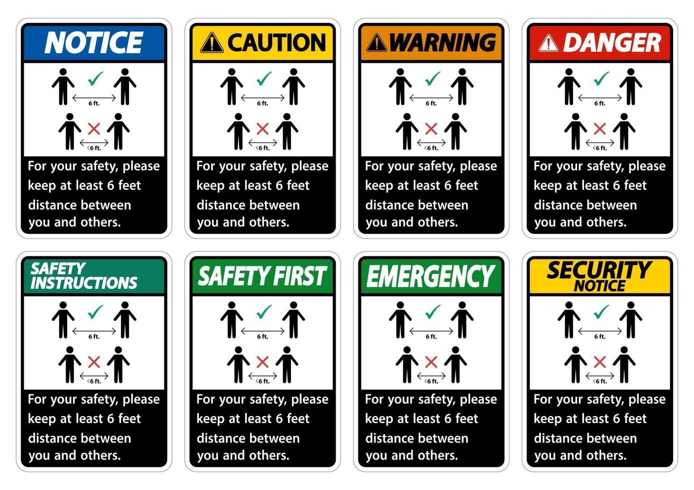 mantenha 6 pés de distância, para sua segurança, mantenha pelo menos 6 pés de distância entre você e os outros. vetor