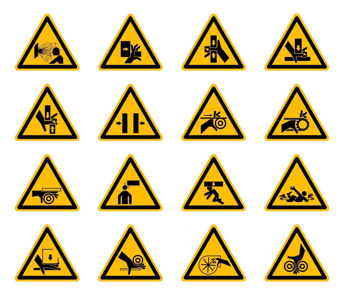 etiquetas triangulares de símbolos de perigo de aviso em fundo branco vetor