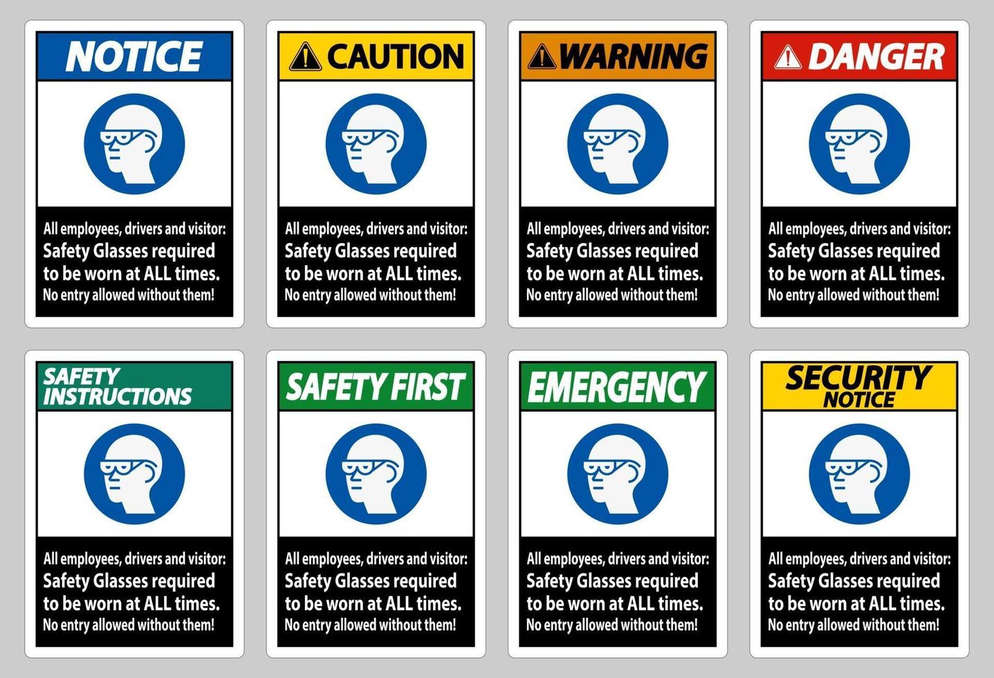 todos os funcionários, motoristas e visitantes, óculos de segurança obrigatórios em todos os momentos vetor