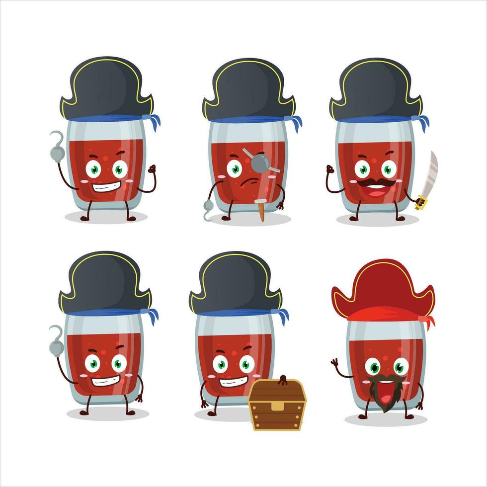 desenho animado personagem do maçã suco com vários piratas emoticons vetor