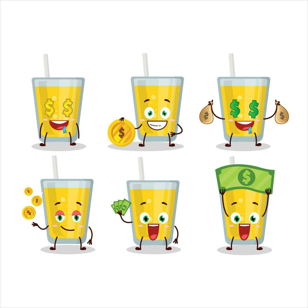 banana suco desenho animado personagem com fofa emoticon trazer dinheiro vetor