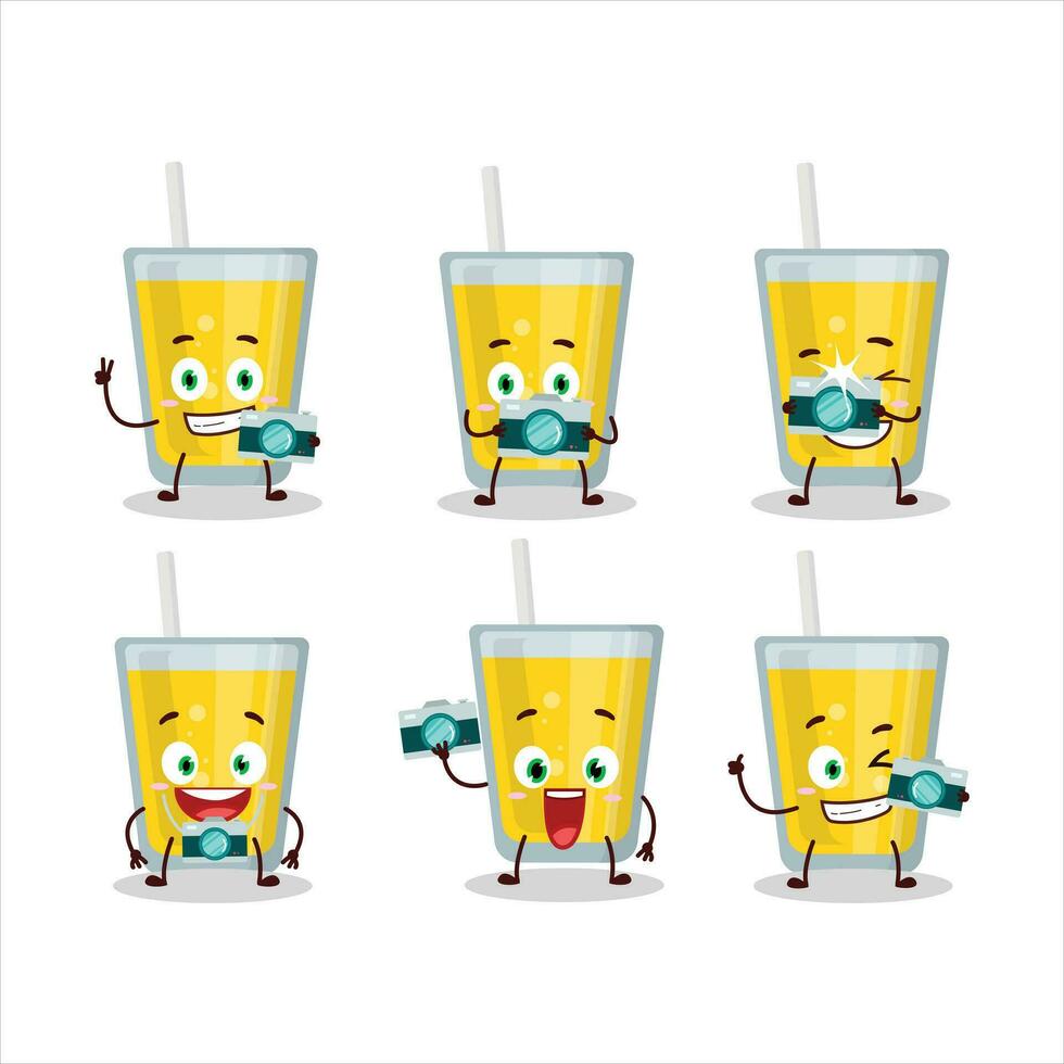 fotógrafo profissão emoticon com banana suco desenho animado personagem vetor