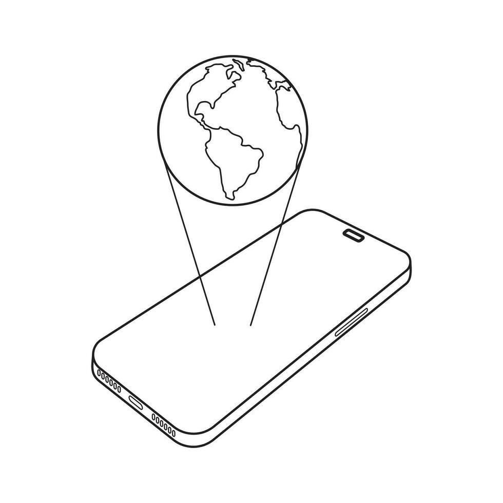 Smartphone perto sem contato símbolo conectados global. Móvel Forma de pagamento tecnologias para pagando com célula telefone. vetor esboço ícone isolado em branco fundo. ilustração eps 10. editável AVC.