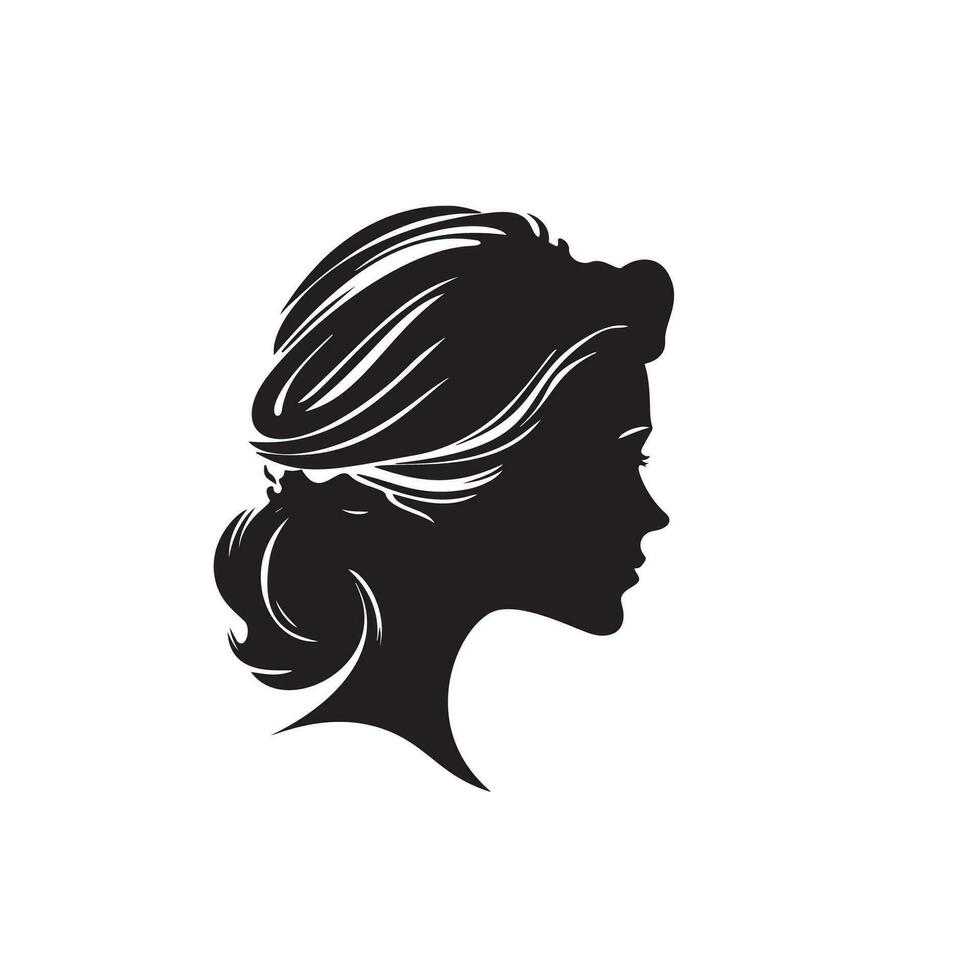 retrato do lindo menina com uma Penteado, uma mulher dentro perfil, isolado esboço silhueta - vetor ilustrações conjunto