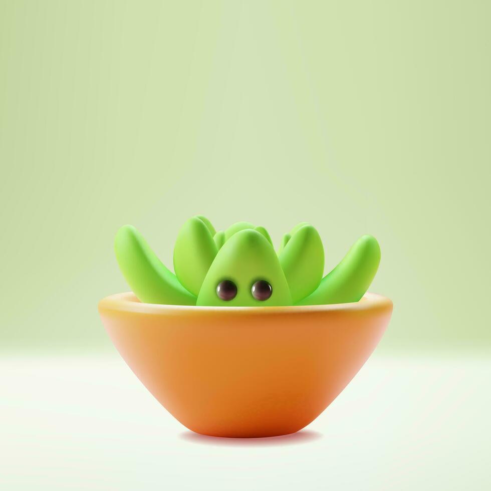 3d personagem mascote suculento planta de casa desenho animado estilo. vetor