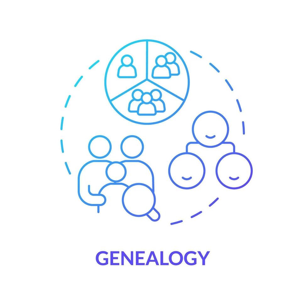 Genealogia azul gradiente conceito ícone. família membros relação. genealogia. genogramas uso abstrato idéia fino linha ilustração. isolado esboço desenhando vetor