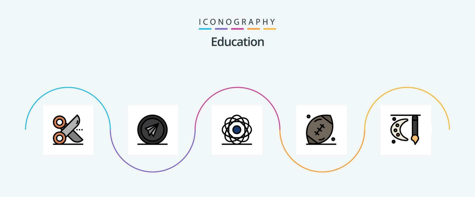 Educação linha preenchidas plano 5 ícone pacote Incluindo futebol. americano futebol. papel. física. molécula vetor