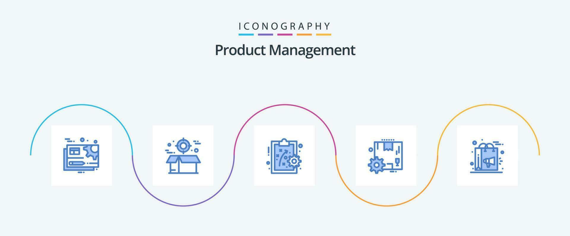 produtos gestão azul 5 ícone pacote Incluindo bolsa. engrenagem. Entrega. configuração. trabalhadores vetor