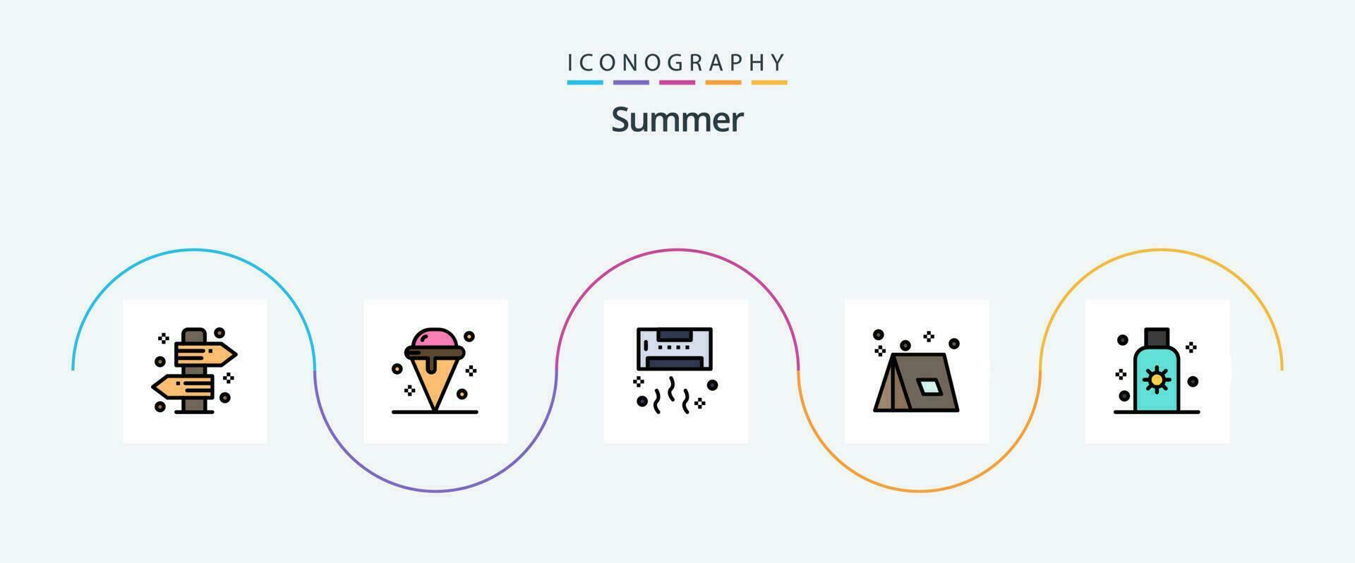 verão linha preenchidas plano 5 ícone pacote Incluindo verão. acampamento. verão. tecnologia. legal vetor