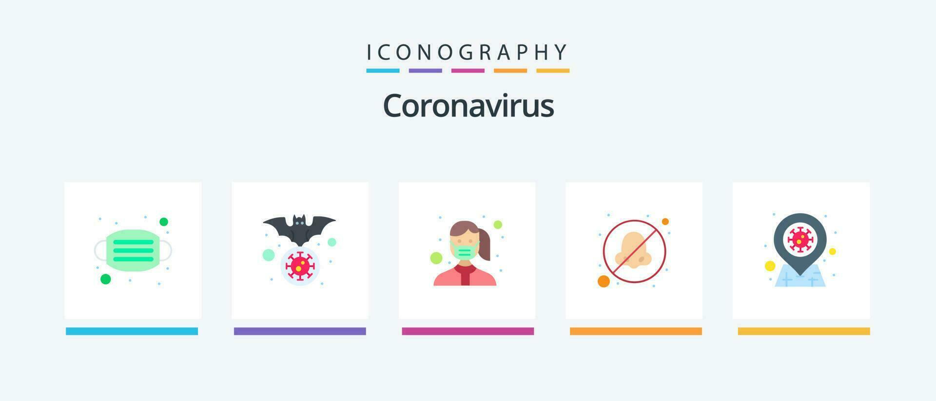 coronavírus plano 5 ícone pacote Incluindo evitar. nariz. vírus. respirar. segurança. criativo ícones Projeto vetor