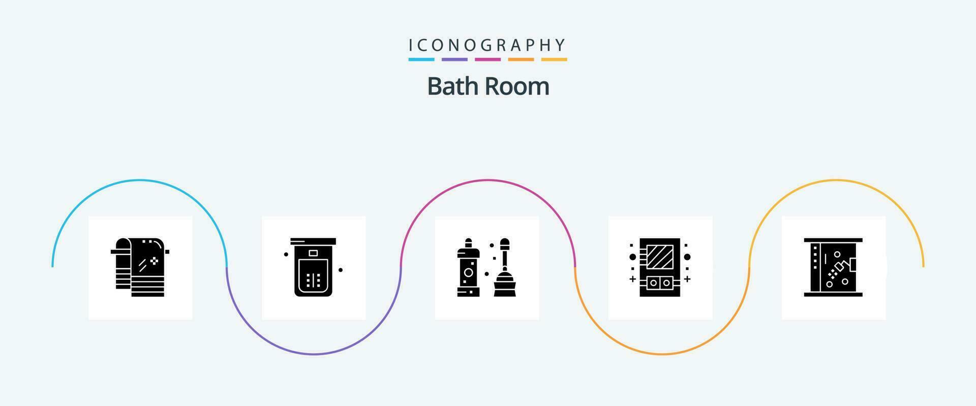 banho quarto glifo 5 ícone pacote Incluindo banho. espelho. banheiro. gabinete. ferramenta vetor