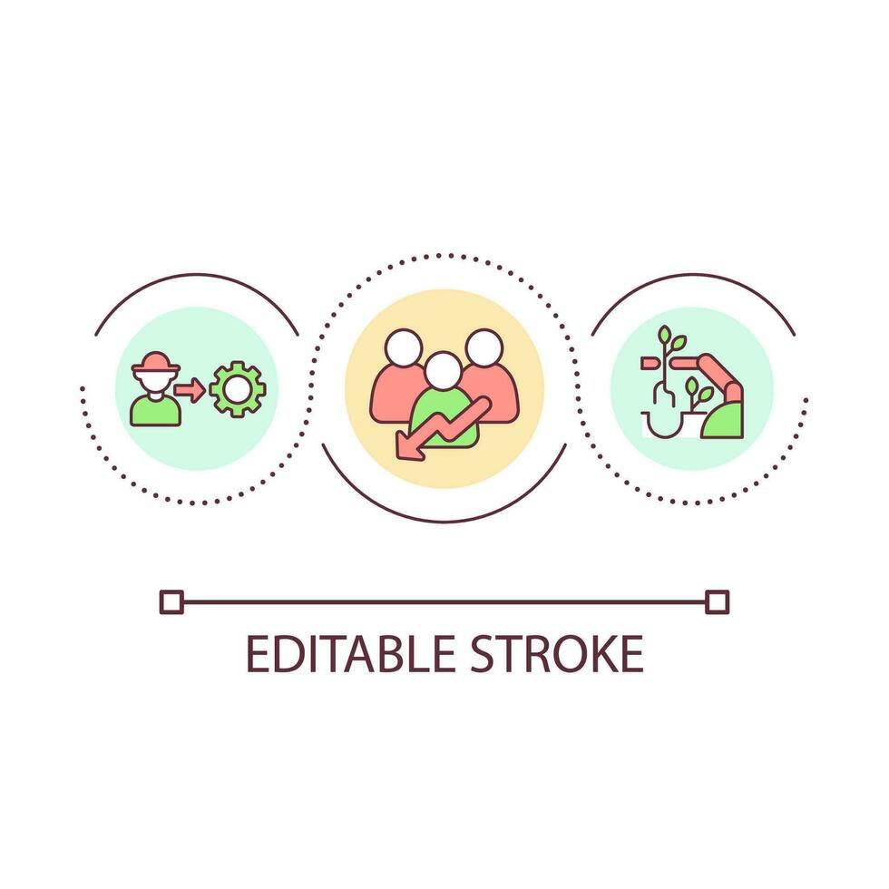 agricultura mecanização ciclo conceito ícone. agricultura automação. reduzir trabalho. providenciar inovação abstrato idéia fino linha ilustração. isolado esboço desenho. editável acariciado vetor