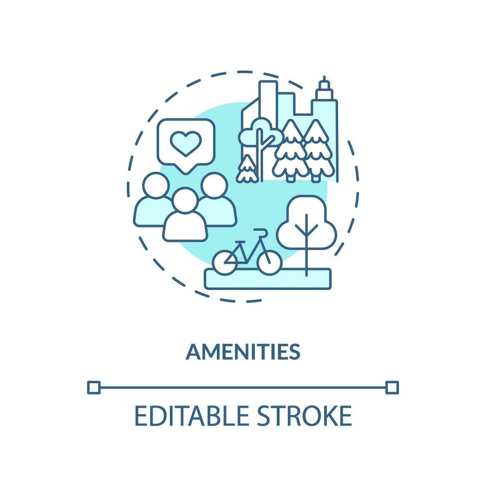 Facilidades turquesa conceito ícone. real Estado. habitação cooperativo. residencial comunidade. social interação abstrato idéia fino linha ilustração. isolado esboço desenho. editável acidente vascular encefálico vetor