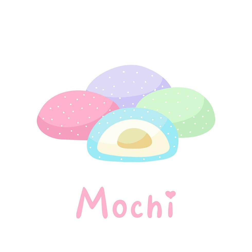 mochi, japonês arroz Doçura. ilustração para impressão, fundos, cobre e embalagem. imagem pode estar usava para cumprimento cartões, cartazes, adesivos e têxtil. isolado em branco fundo. vetor