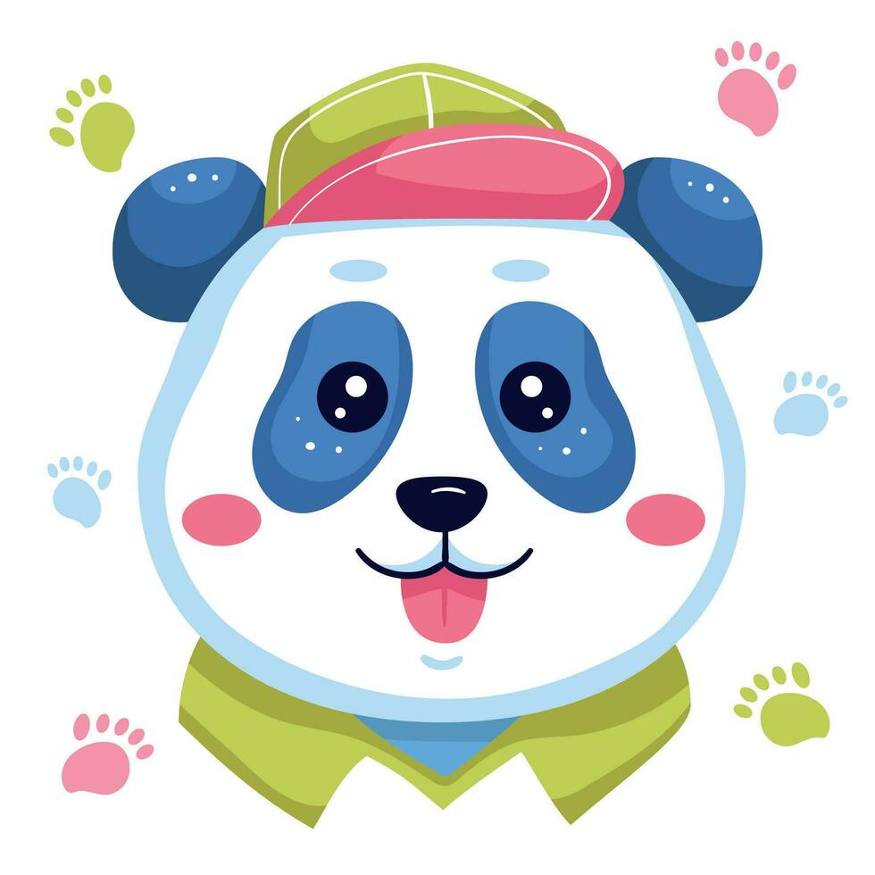 fofa colorida feliz panda cabeça com chapéu vetor