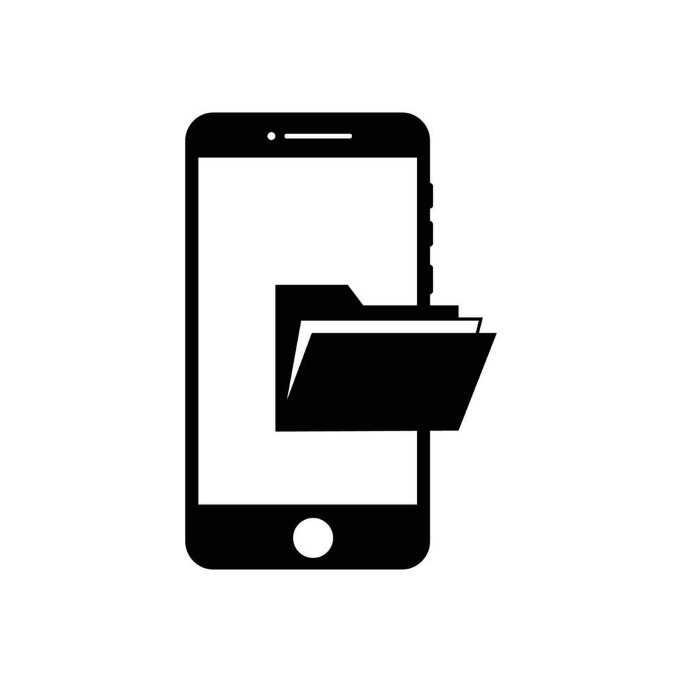 simples modelo do a smartphone móvel partilha Arquivo pasta ícone dentro Preto plano glifo, preenchidas estilo isolado em branco fundo vetor