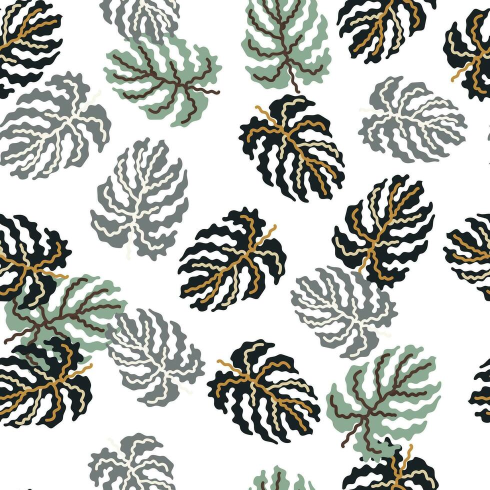 abstrato tropical monstera folhas desatado padronizar. selva Palma folha decorativo pano de fundo. vetor