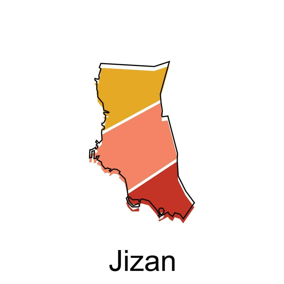 mapa do jizan colorida moderno vetor Projeto modelo, nacional fronteiras e importante cidades ilustração