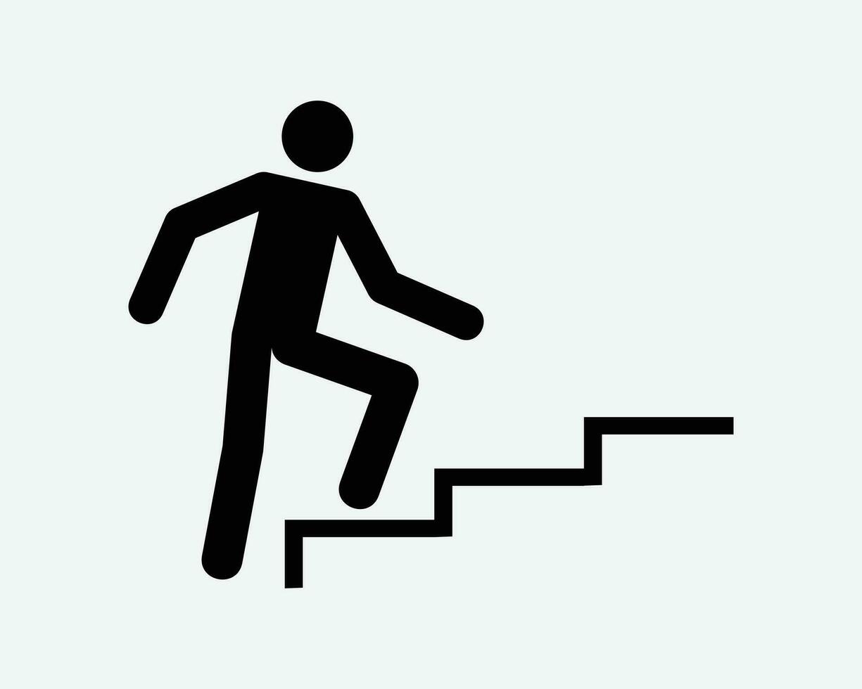 homem escalada acima escadas escalar Escadaria degrau pisar acima ícone Preto branco silhueta símbolo placa gráfico clipart obra de arte ilustração pictograma vetor