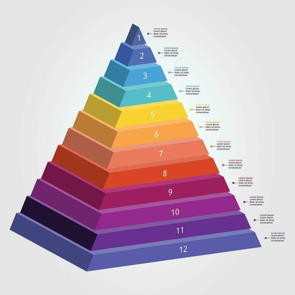 pirâmide gráfico modelo para infográfico para apresentação para 12 elemento vetor