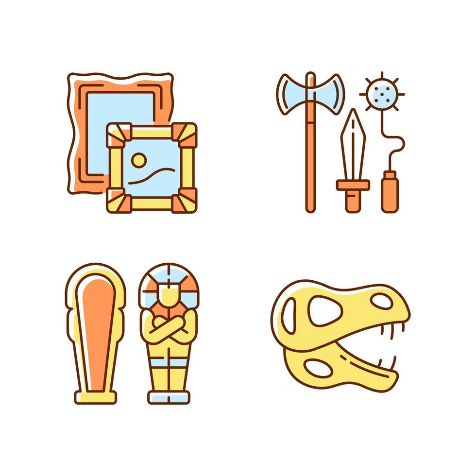 conjunto de ícones de cores rgb de escavação arqueológica vetor